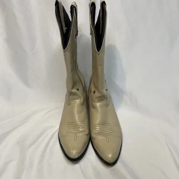Capezio Cowboy Boots Leather Vintage 1970's Cream with Black Arrow Size 7.5 - Picture 2 of 14